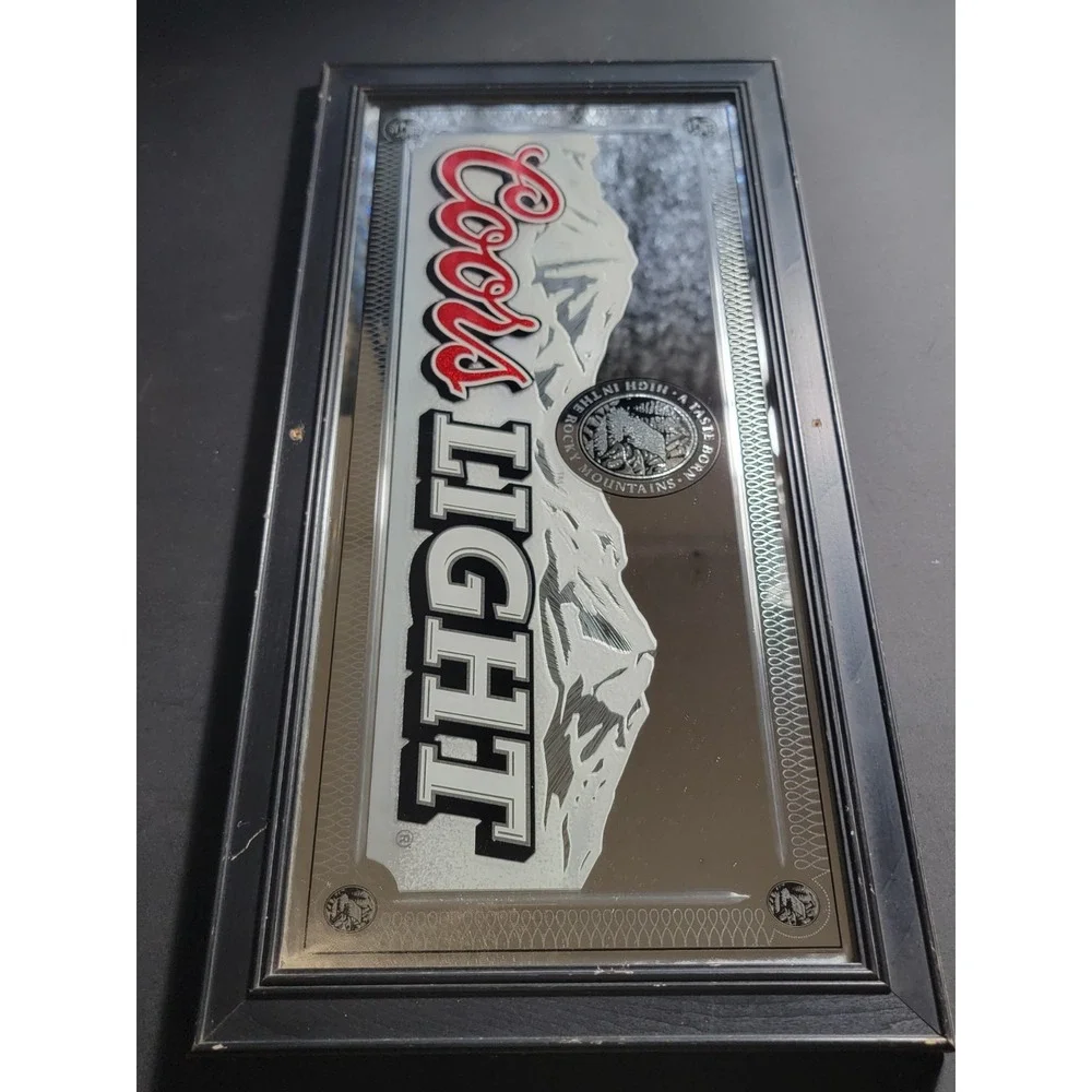 Vintage 2000 Coors Light Mirror Bar Sign Man Cave Etched Glass Black Frame